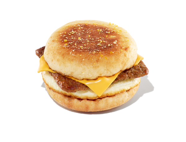 A turkey sausage, egg, & cheese on an english muffin